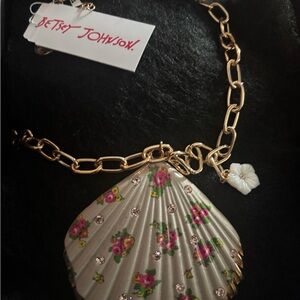 Betsey Johnson Gold Necklace with Floral Shell Pendant